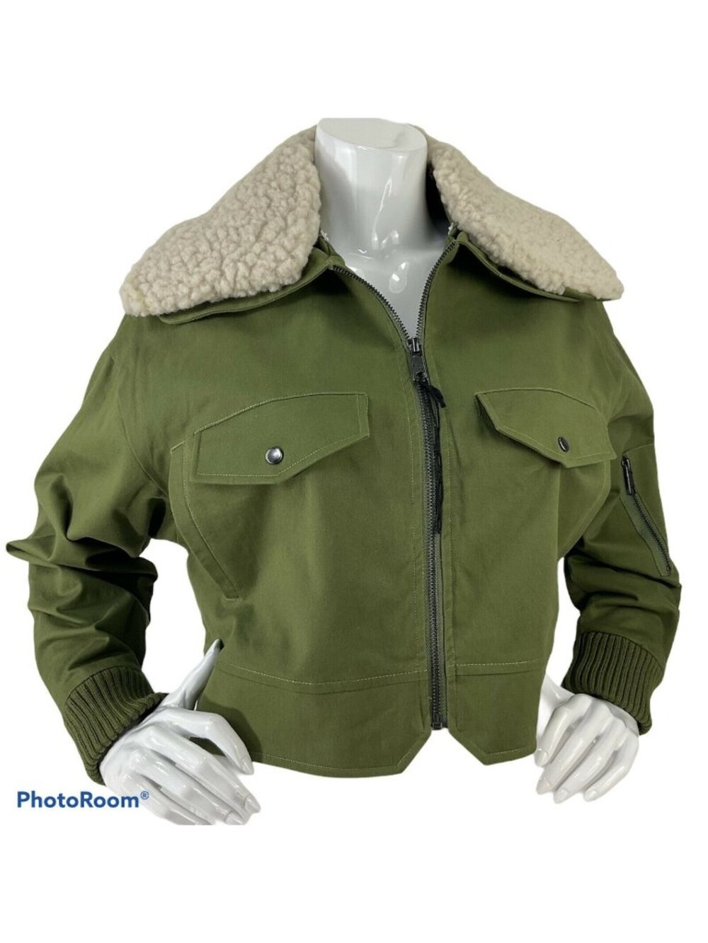Tularosa Jacket Women Size Small Johnnie Army Green Sherpa Collar Crop $228 Nwot